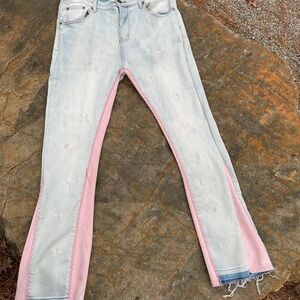 Custom Sugarhill Jeans Star Embroidery Pink Side Panels Size 38x32